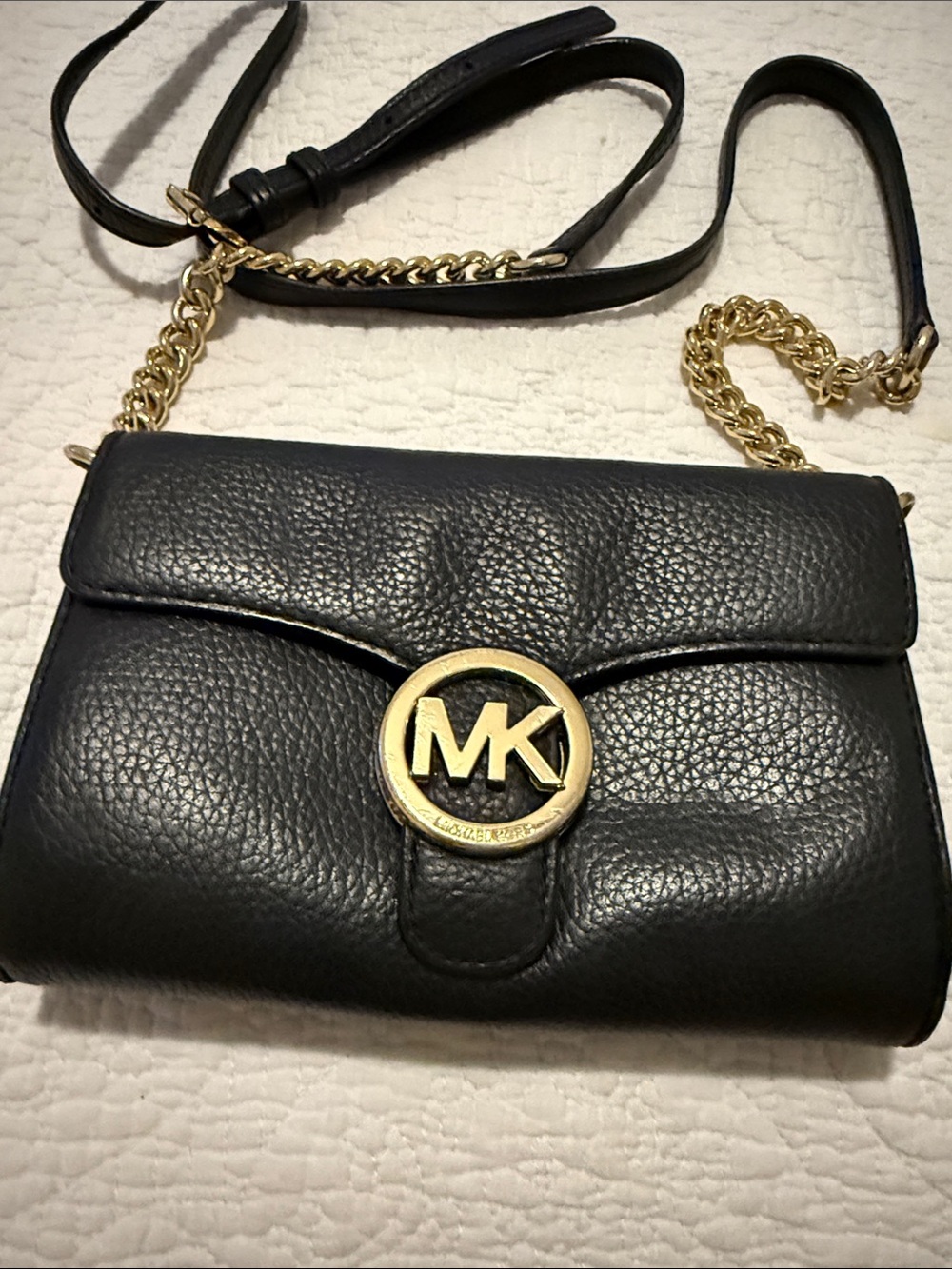 Michael Kors Black Pebbled Leather Crossbody with Gold Hardware